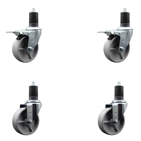 Service Caster 4'' Semi Steel Swivel 1-5/8'' Expanding Stem Caster Set 2 Total Lock Brakes, 4PK SCC-EXTTL20S415-SSR-2-S-2-158